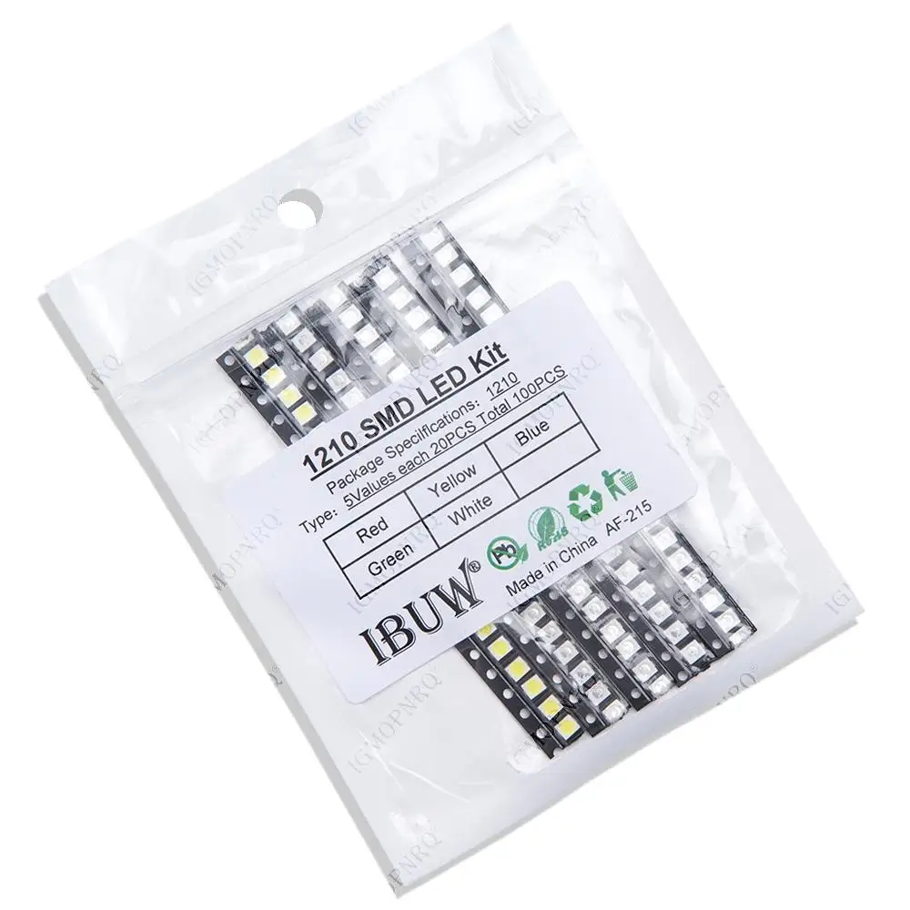 5colors each 20pcs=100PCS 3528 1210 SMD LED Kits Red Yellow Blue Green White light-emitting diode Luminescent tube