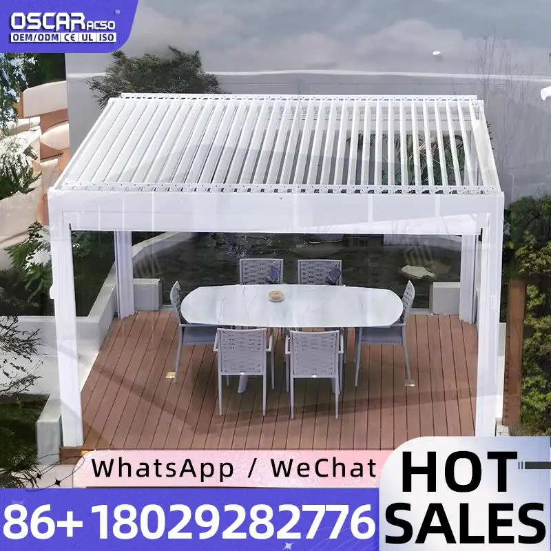 Motorized Aluminum Pergola 3x3 6x4M Gazebo Pavilion Waterproof Outdoor Rain Canopy with Louvered System for Garden Patio Backyar