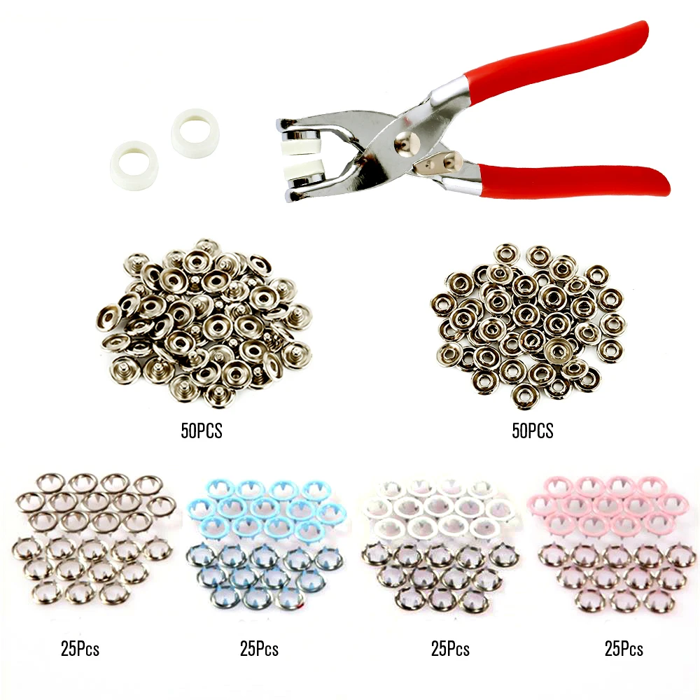 200Pcs Snap Fasteners Tool Kit Buttons Pliers Tool Kit Grommets Snap Fasteners Kit Mixed Colors Leather Rivets Buttons