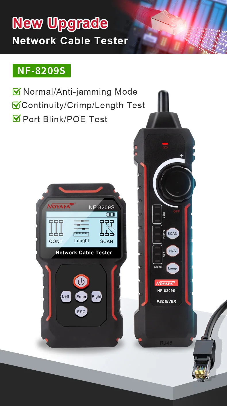 Noyafa NF-8209S LCD Network Cable Tester Wire Tracker PoECurrent Length cabl RJ45 Cable Tracker multifunctional tester Tool