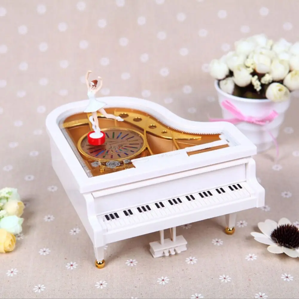 

European-style Piano Model Music Box Office Decoration Ballerina Girls Ballet Dance Girls Music Box Hand Crank Home Decorations