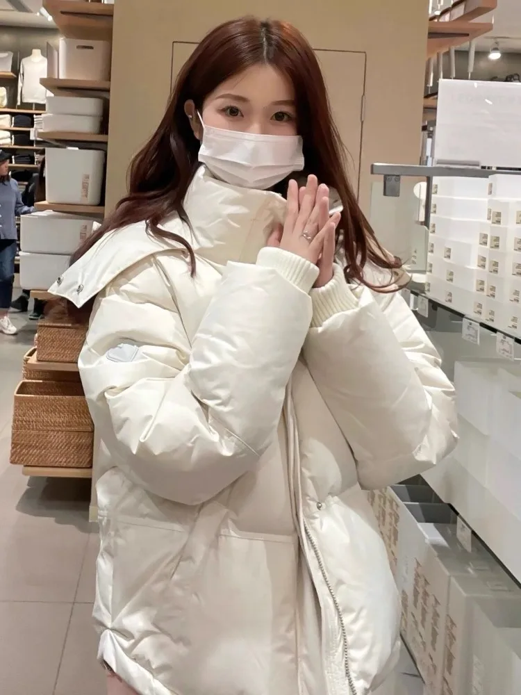 여성용 다운 코튼 재킷 후드가 달린 가을 겨울 신상품 학생용 브레드 한국 스타일 루즈핏 폴리에스터 섬유