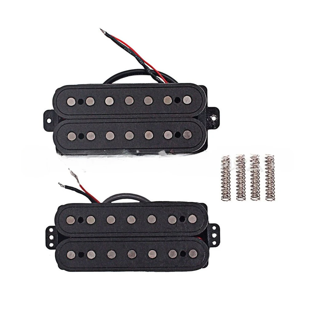 Best Offer 7-String Humbucker Pickups Set Alnico 5 Staggered Polepieces Black Neck & Bridge for Electric Guitar