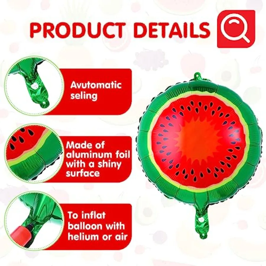 18 Pics Fruit Balloons Tropical Fruit Party Decorations with Ribbon and Straw Aluminum Foil Balloons for Wedding Birthday Baby