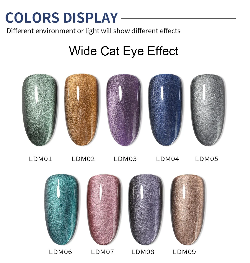 Vendeeni 9 Farben Magnetischer Katzenaugen-Gel-Nagellack Semi-Permanenter UV-Soak-Off-Gel-Lack Breiter Katzenaugen-Gel-Lack für Nagelkunst – Detail 4