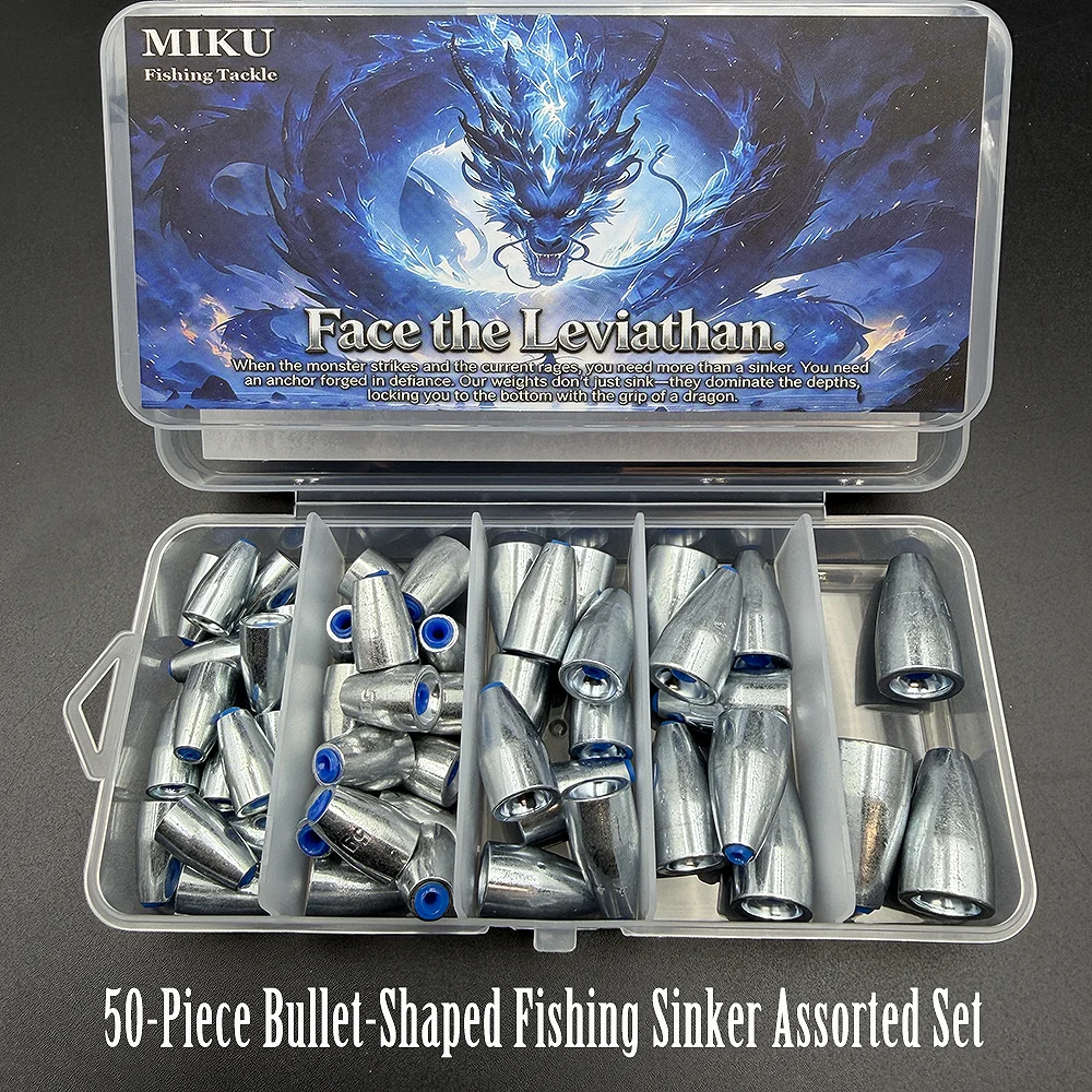 50 Pieces Per Box of Bullet-Shaped Bass Hard Steel Fishing Weight Set, Catfish Sink Accessories, Fishing Accessories