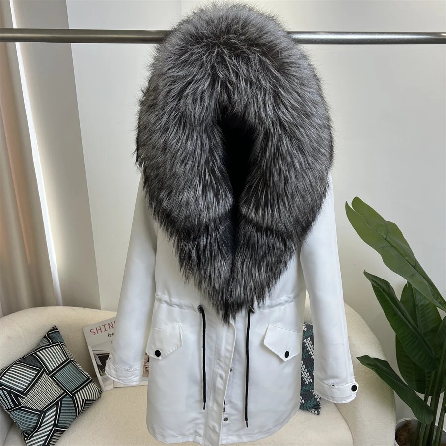 2023 Fashion Real Fur Coat Duck Down Winter Jacket Women Natural Fox Collar Hooded Loose Long Parkas Outerwear Detachable