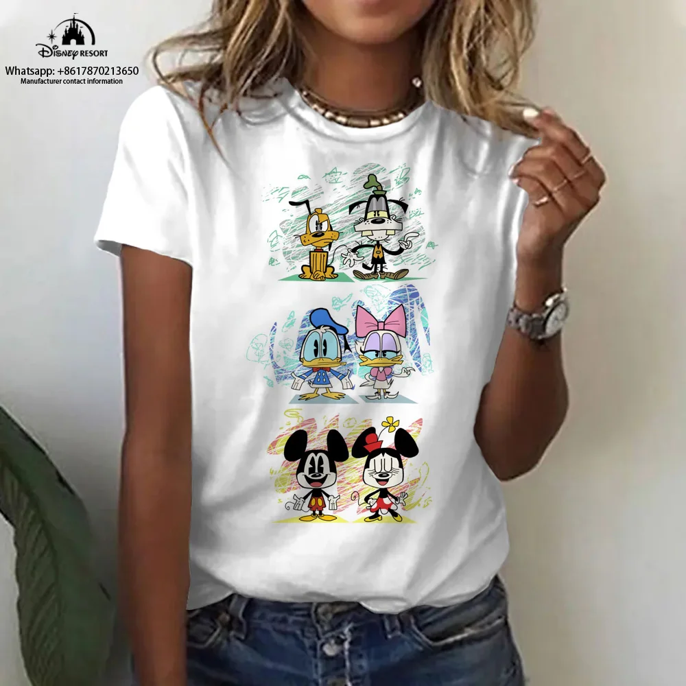 

Summer New Mickey Minnie Animation Women's Round Neck T-Shirt Fashion Casual Harajuku Children's Top Ins Style