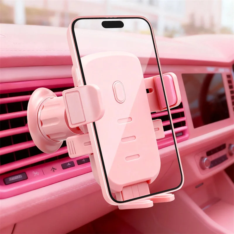1Pc Pink Universal Car Phone Holder With Metal Hook Clip For Air Vent Mounting: Secure And Adjustable Cell Phone Stand For