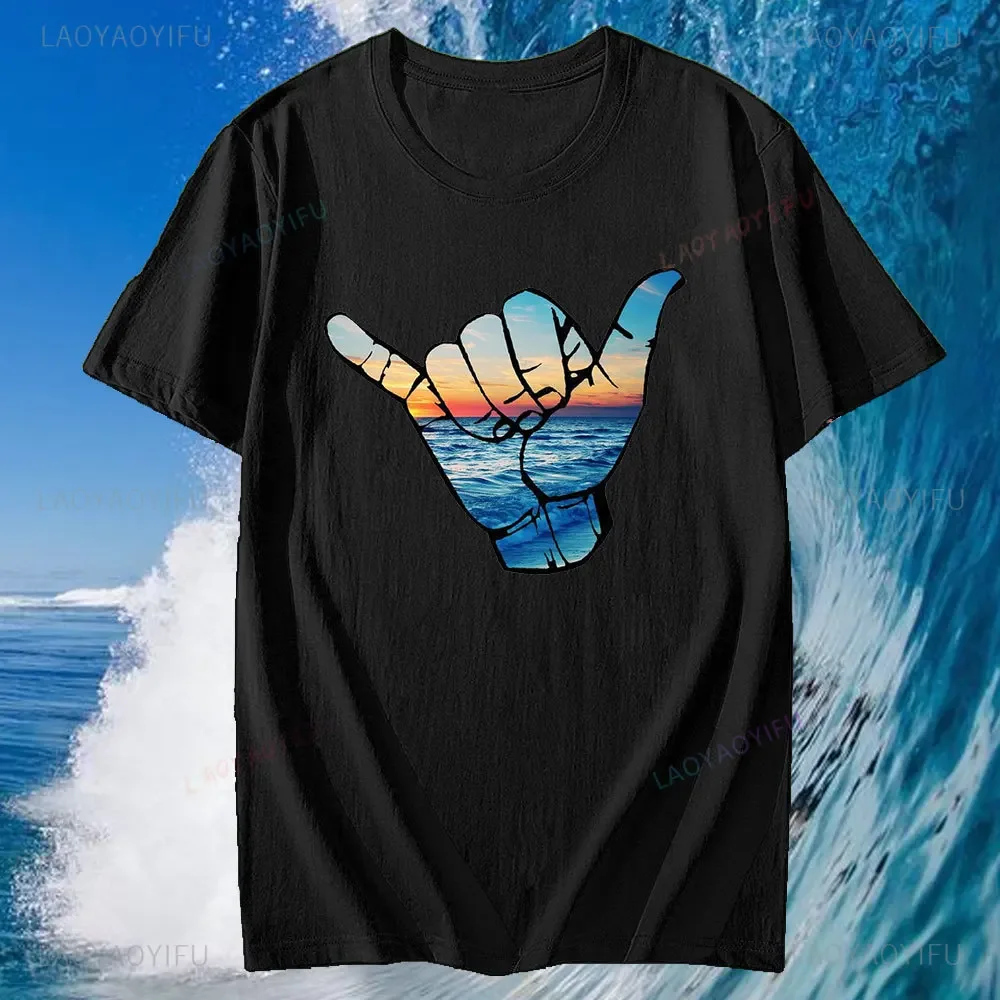 Mens Hawaii Surfing Cotton Short Sleeve for Men Tops Summer Beach Palm Print Fashion Street Style Cotton T-Shirt Clothes