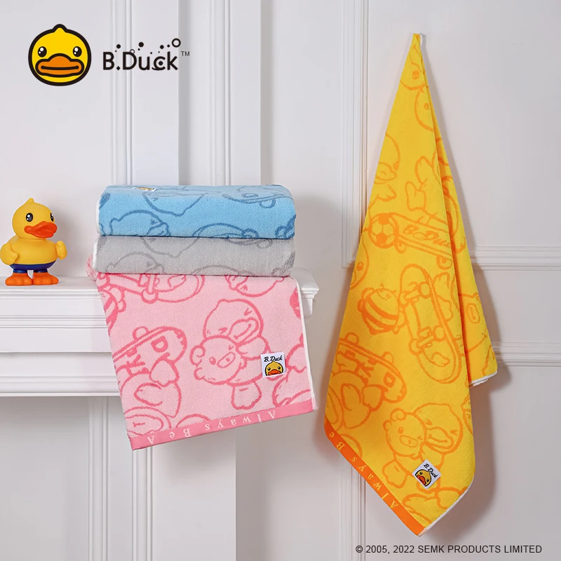 B.Duck Children cartoon bath towel oversized thickened cotton soft absorbent towel machine washable household face towel