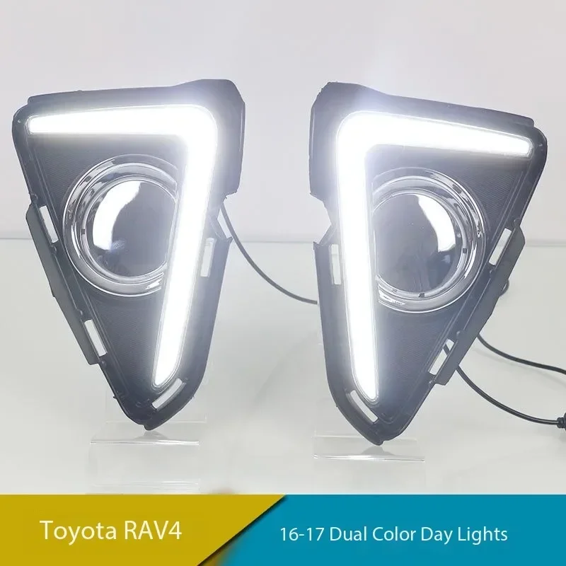 

Модифицированный светодиодный светильник для автомобиля Toyota RAV4 DRL, дневные ходовые огни, противотуманные фары с желтым указателем поворота 2016-2017