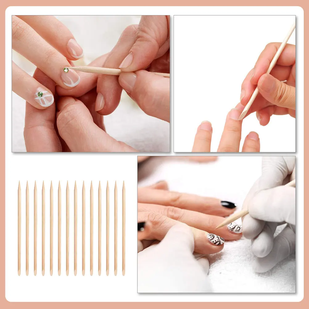 

100Pcs Wood Nail Sticks Cuticle Pusher Remover for Nail Polish Cleaning Manicure Supplies Portable Disposable Tools