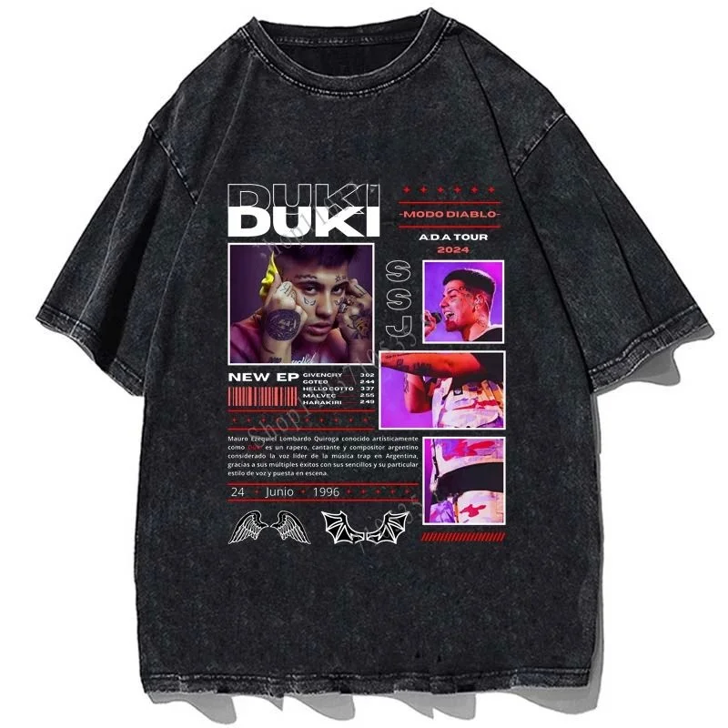 Rapper Duki Printed Men's Cotton Oversize T-Shirt Youth Fashion Henry Collar Nine-Quarter Sleeve Spring 2025 Style