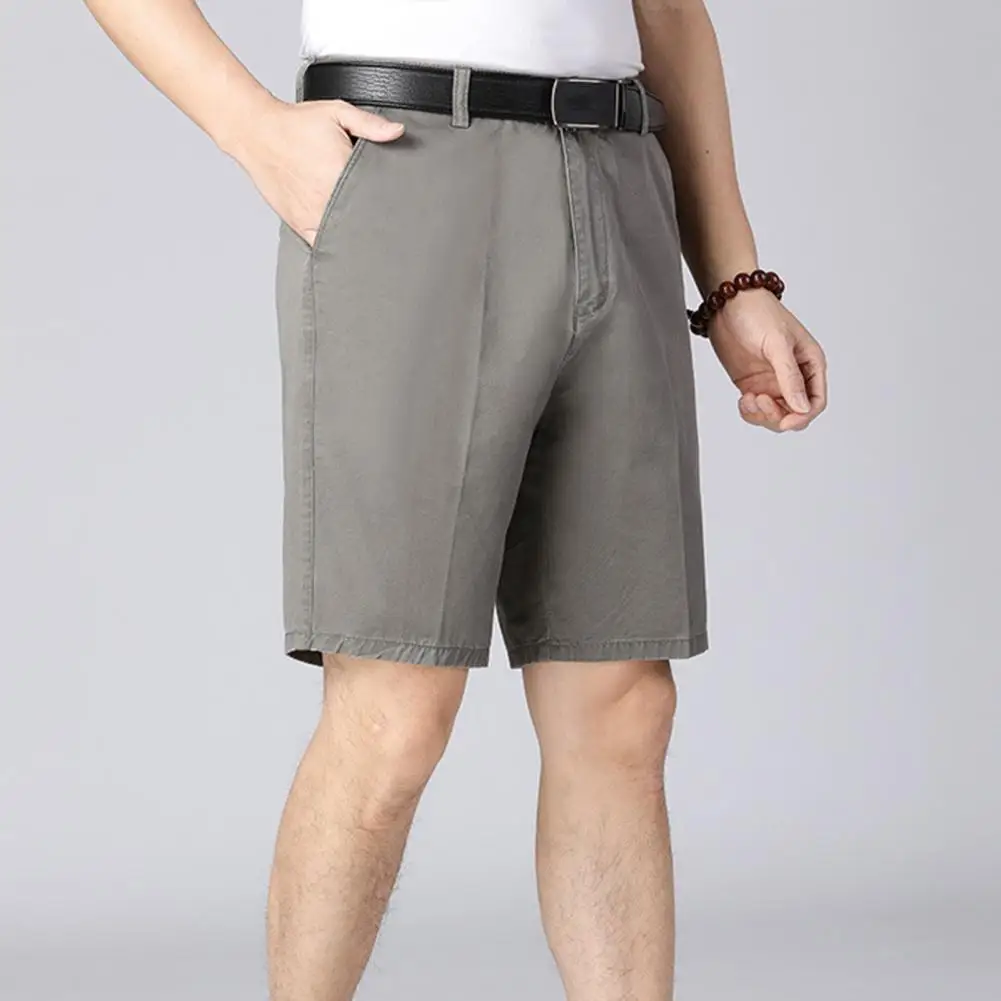 Loose Shorts Men's Summer Business Style Knee-length Shorts with Zipper Closure Side Pockets Soft Breathable Daily for Father