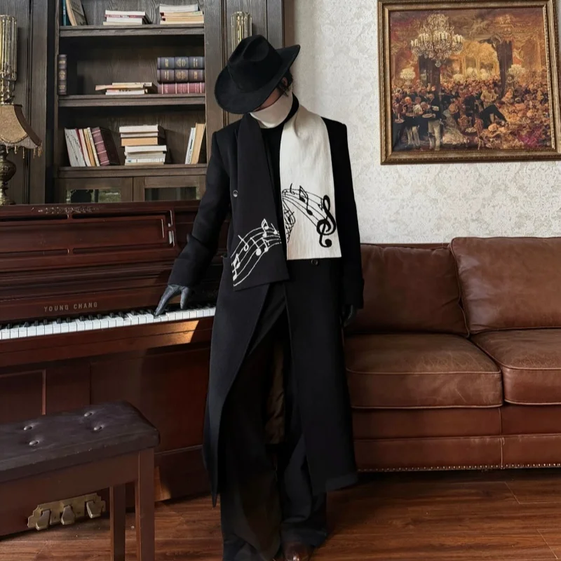 Balitone Musical Note Print Faux Rabbit Fur Scarf Winter Warm Black White Staff Pattern Neck Warmer For Adult Daily Wear Gifts
