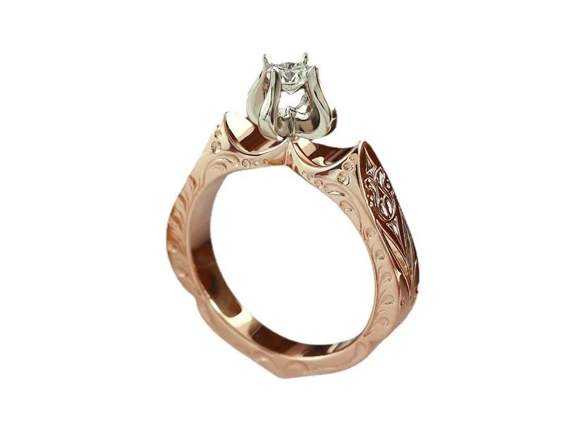 925 Sterling Silver New Creative Lotus Shaped Color Zircon Ring Elegant Lotus Flower Flame Style Engagement Ring For Women