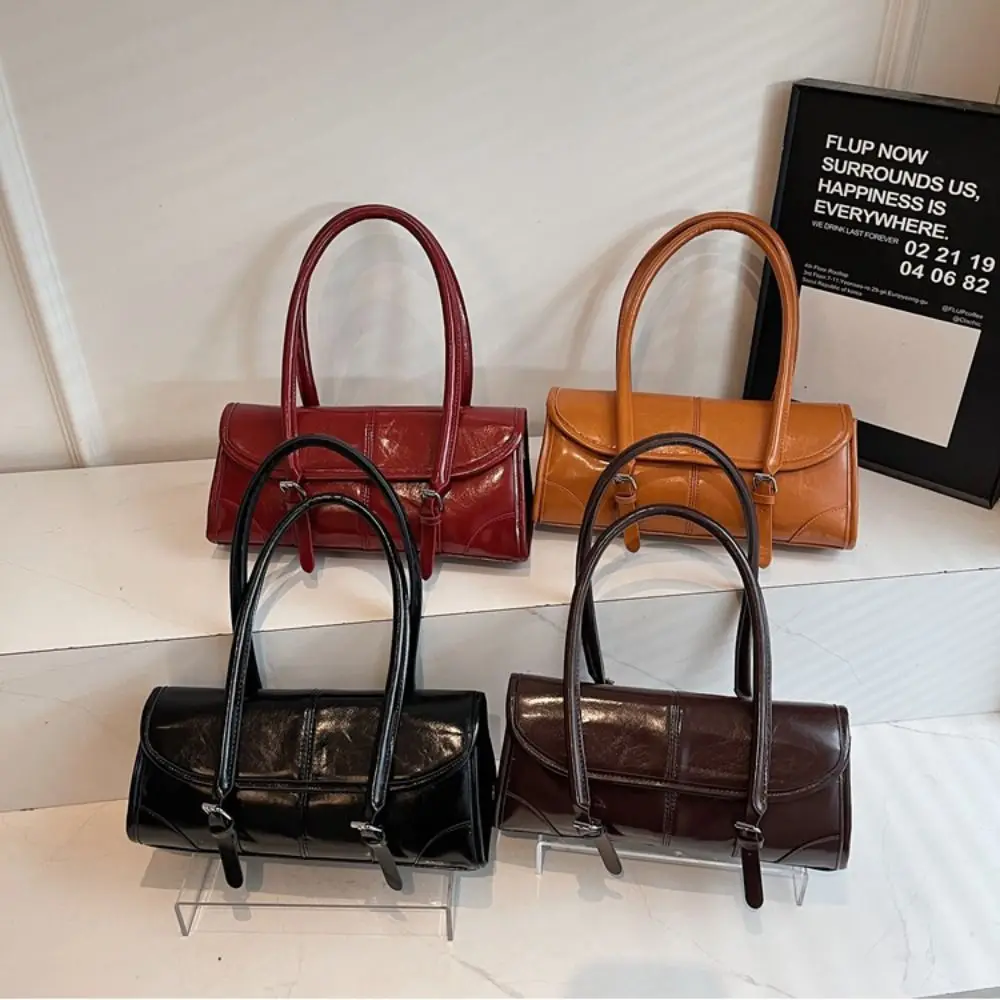 High Quality PU Leather Underarm Bag Burgundy Color Magnetic Buckle Shoulder Bag Magnetic Buckle Bag Daily Use