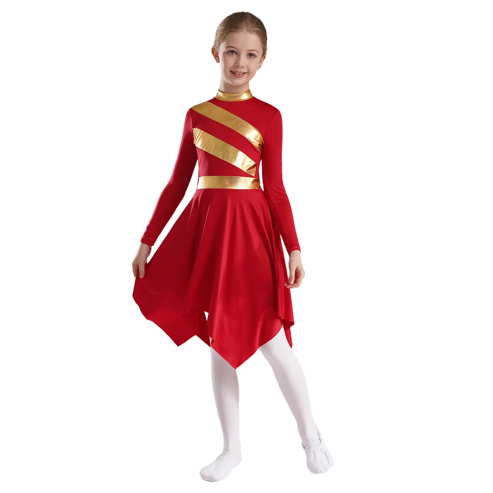 Robe de danse chrétienne pour enfants filles, Robe de culte, tunique à manches longues, bloc de couleurs, Robe de Ballet lyrique pour spectacle de fête
