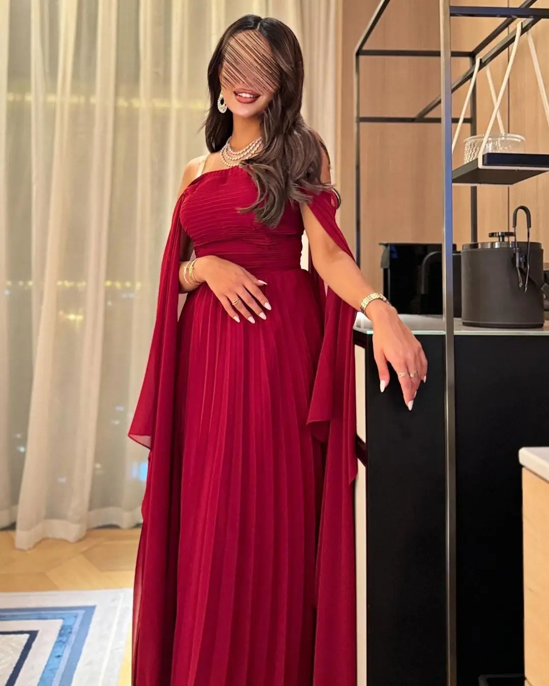 Aenyrst-vestido de noche elegante con hombros descubiertos para mujer, vestidos largos hasta el suelo para fiesta de graduación, Simple, gasa roja, vestidos formales para ocasiones