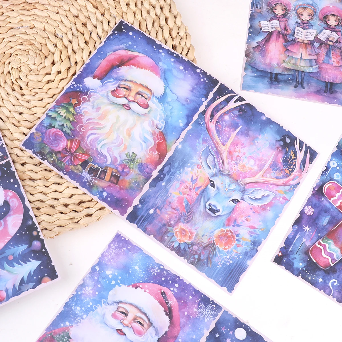 8 sheets/pack of Christmas Santa Claus reindeer pattern paper, used for decorative material for learning stationery items