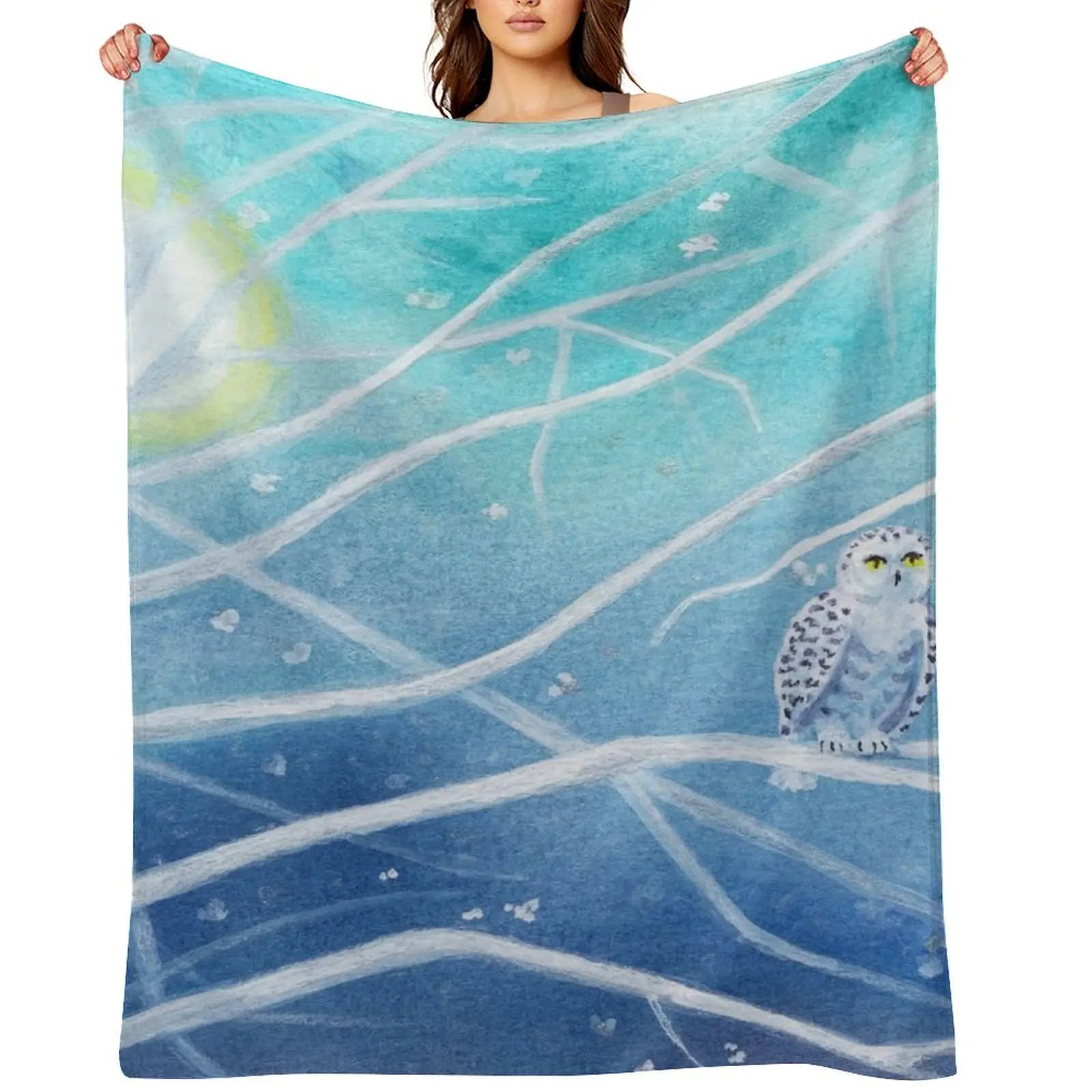 

Snowy Owls On A Branch Throw Blanket christmas gifts Softest Loose Furrys Blankets
