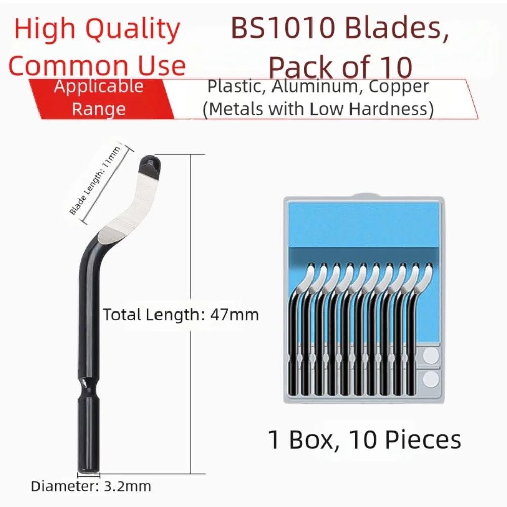 Efficiente kit di strumenti per sbavatura con 10 lame e impugnatura robusta per la rimozione delle sbavature su metallo, rame, plastica e resina