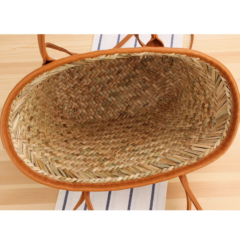 Casual Rattan Basket Bag Designer Wicker Woven Women Handbags Handmade Summer Beach Straw Shoulder Crossbody Bags Big Tote Purse