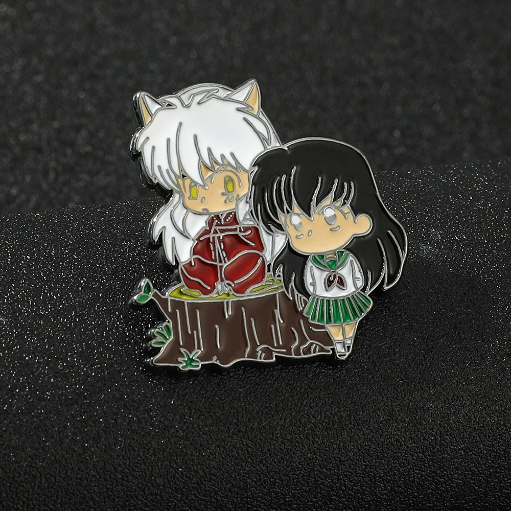 Classic Anime Inuyasha With Kagome Cute Brooch Enamel Metal Badges Lapel Pin Brooches Jackets Fashion Accessories Jewelry Gift