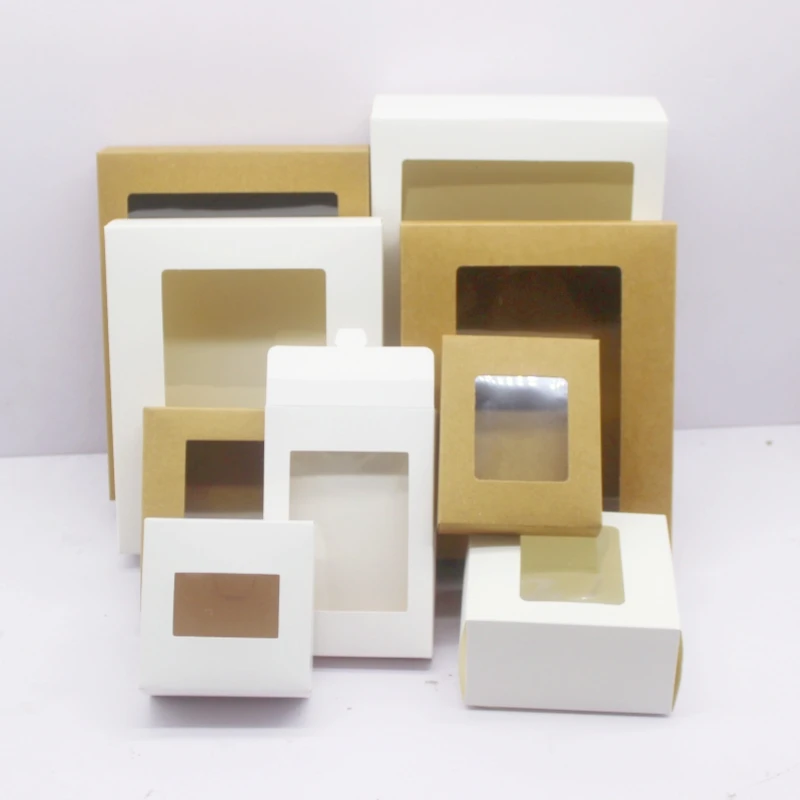 10pcs DIY GIfts package with window white/kraft christmas gifts box cake Packaging For Wedding home party muffin packaging box