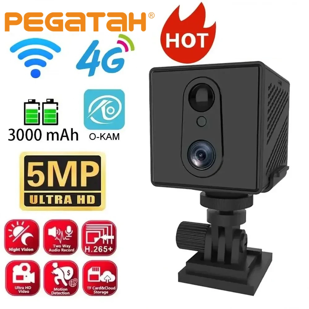 4G Mini Camera 5MP WiFi Security Surveillance Camera Human Detection Built-In 3000mAh Battery Camcorder Video Recorder Camera
