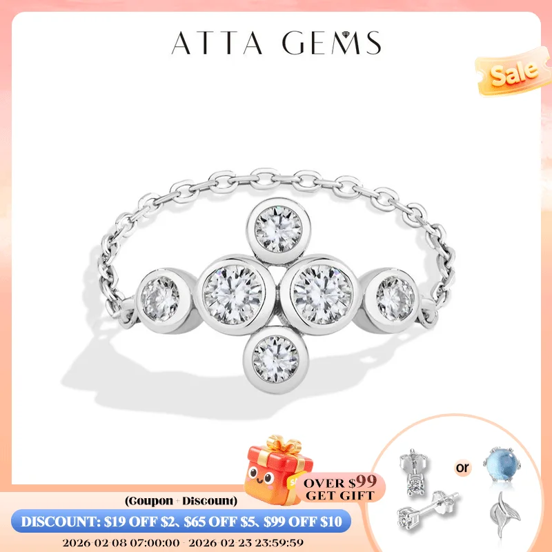 

ATTAGEMS New Fashion Moissanite Chain Rings DVVS1 925 Sterling Silver Geometric Ring forWomen Anniversary Sale Fine Jewelry Gift