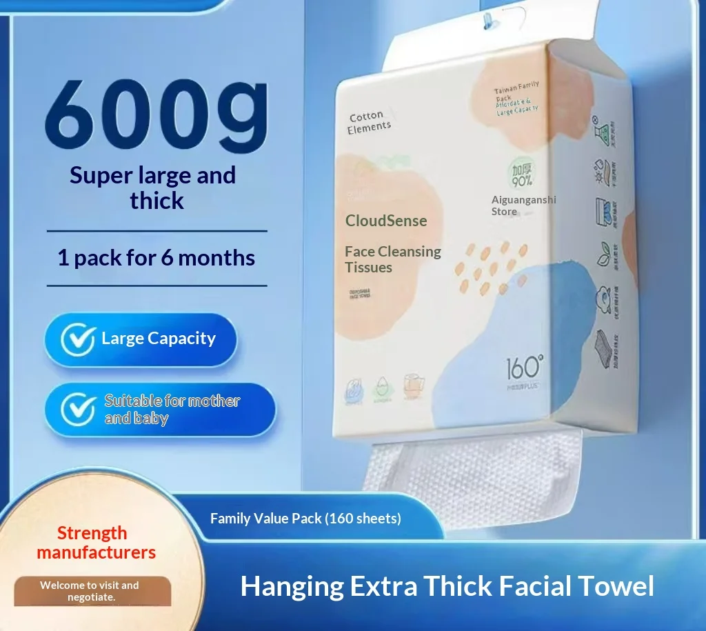 New Extra-Thick Disposable Facial Wipes: Soft, Hanging, Pull-Out Style for Make-Up Removal, Face Cleansing, And Household Use