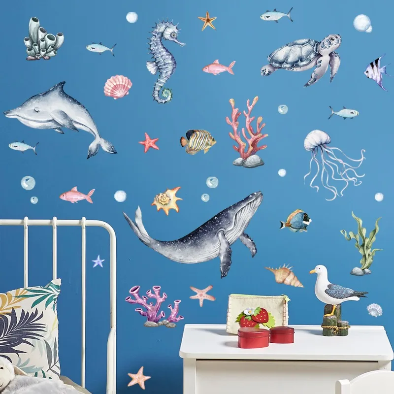 Luminous Ocean Animal Wall Sticker For Kids Bedroom Decor Baby Room Fluorescent Night Llight Whale Sticker Shines In The Dark