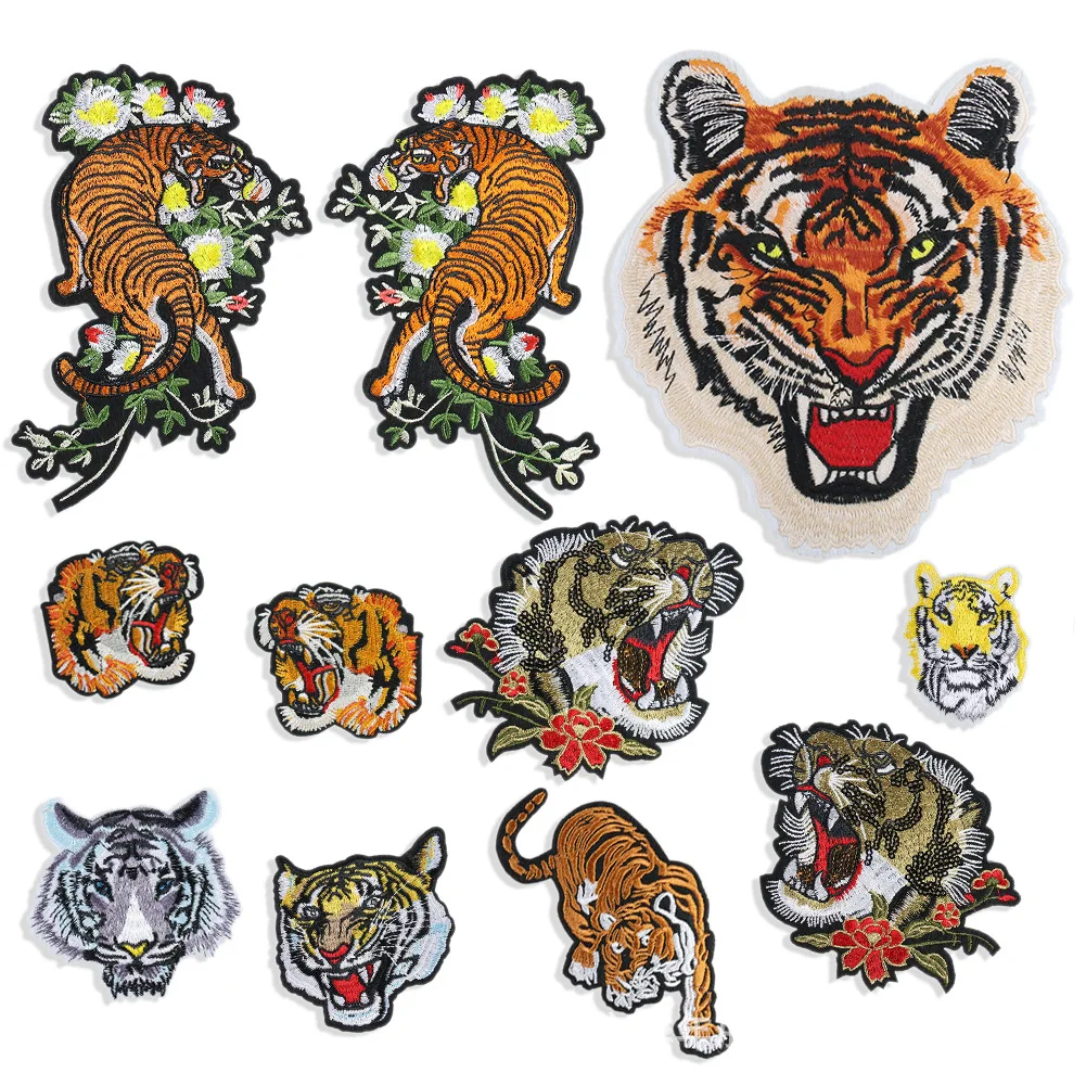 Cartoon Pattern Animal Tiger Flower Warrior Roar Embroidery Patch Appliqué Sewing Badge Fabric Jacket DIY Clothing Accessories