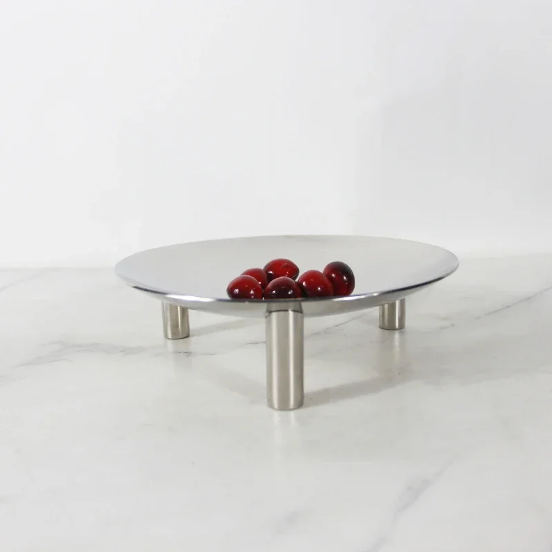 

Luxury Mirror Stainless Steel Tray, Three Legged Circular Fruit Tray, Living Room Coffee Table, Kitchen Storage Decoration Tray