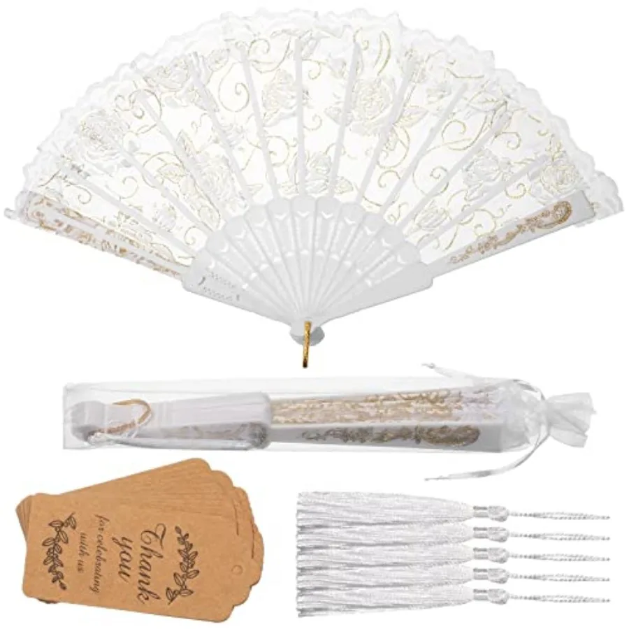 

Yookeer 48 Set 24 Set White Wedding Fans Lace Floral Folding Hand Fans for Women Rose Chinese Retro Foldable Fan Bridal Dancing