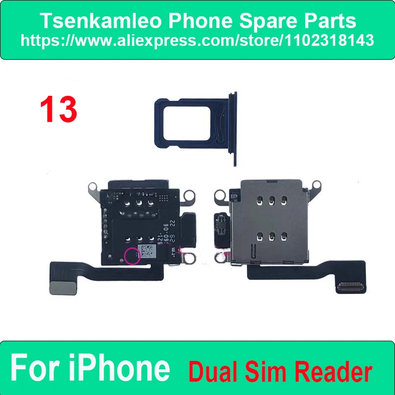 1 Set For iPhone 13 Dual Sim Card Reader Double Sim Card Tray  Connector Ribbon Flex Cable Slot Holder Repair Parts