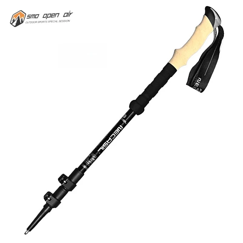 Aluminum Alloy Three Section Telescopic Outdoor Hiking Poles External Locking Straight Handle Climbing Cane Walking Stick New