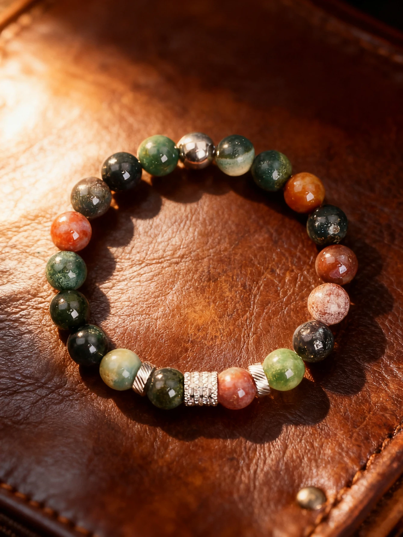 10 مللي متر العقيق الهندي الخرز سوار الفولاذ المقاوم للصدأ خرزة مباعدة اسطوانة الخرز للطاقة الإيجابية شفاء وحماية مجوهرات جديد #1