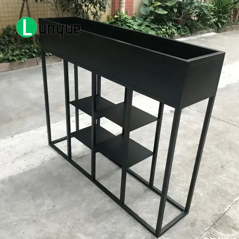 Black Wrought Iron Partition Flower Stand with Planting Box Storage Screen Divider for Home Garden Office Decor Space Saving