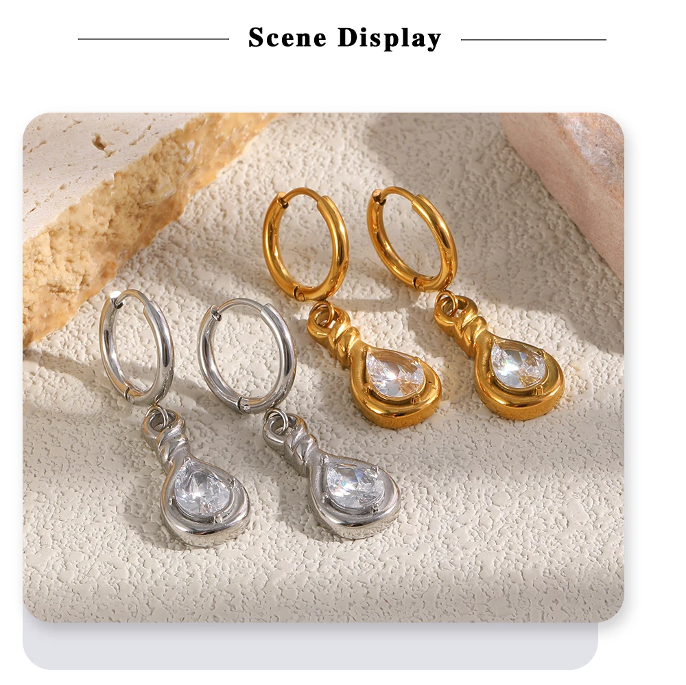 MamacitaSlay 316L Edelstahl-Ohrringe mit Wassertropfen-Zirkon, 18 Karat vergoldet, wasserdicht, minimalistischer Schmuck für Frauen, Geschenk – Detail 5