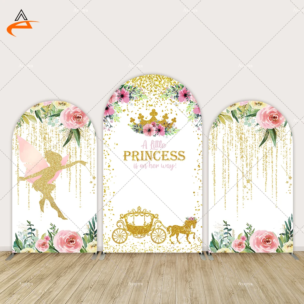 

Flower Fairy Tale Princess Girls Arch Backdrop Cover Wall Gold Glitter Baby Shower Decoration Kids Photo Background Doubleside