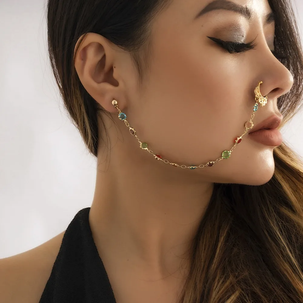 New Fashion Piercing Jewelry Temperament Personality Earrings Sweet Cool Imitation Pearl Butterfly Tassel Chain
