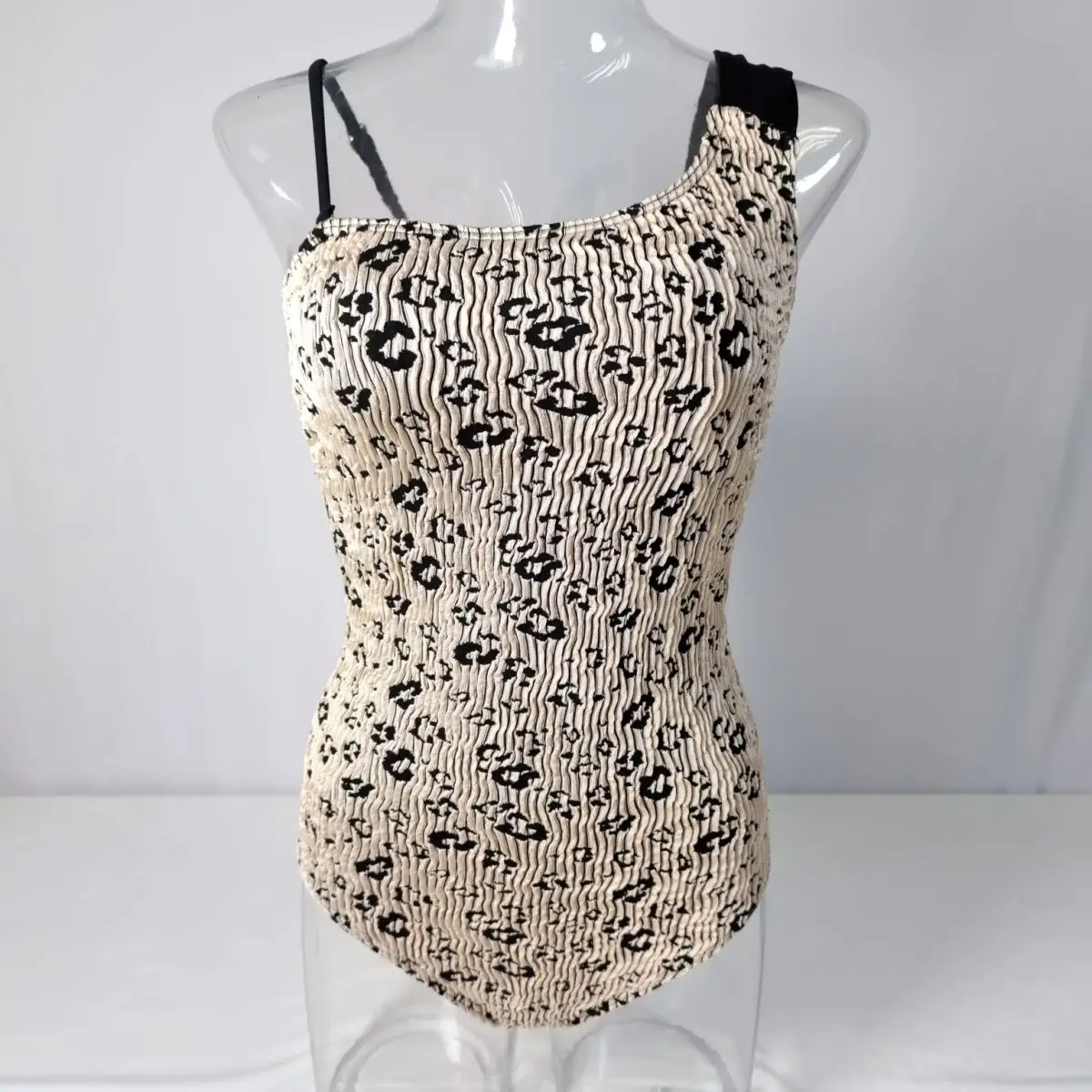 Maillot de bain une pièce pour femme, imprimé léopard sexy, bandoulière, plissé initié pour couvrir la chair, triangle élastique