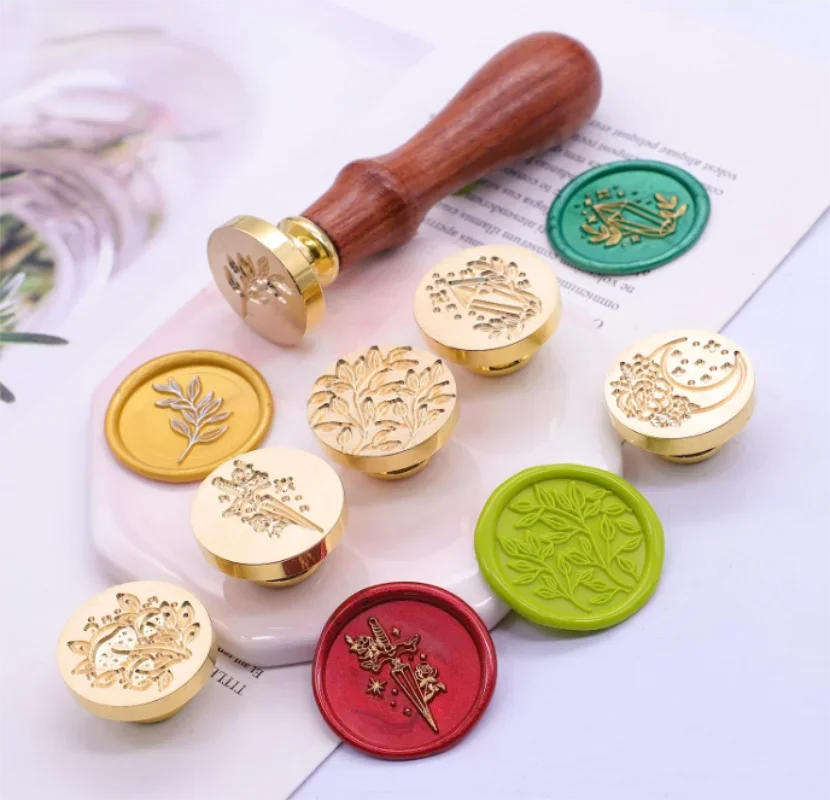 Wax Seal Stamp Set, Vintage 6 Pieces Sealing Wax Stamp Heads + 1 Wooden Handle Seal Stamp Set or Heart Set Custom Logo Seal