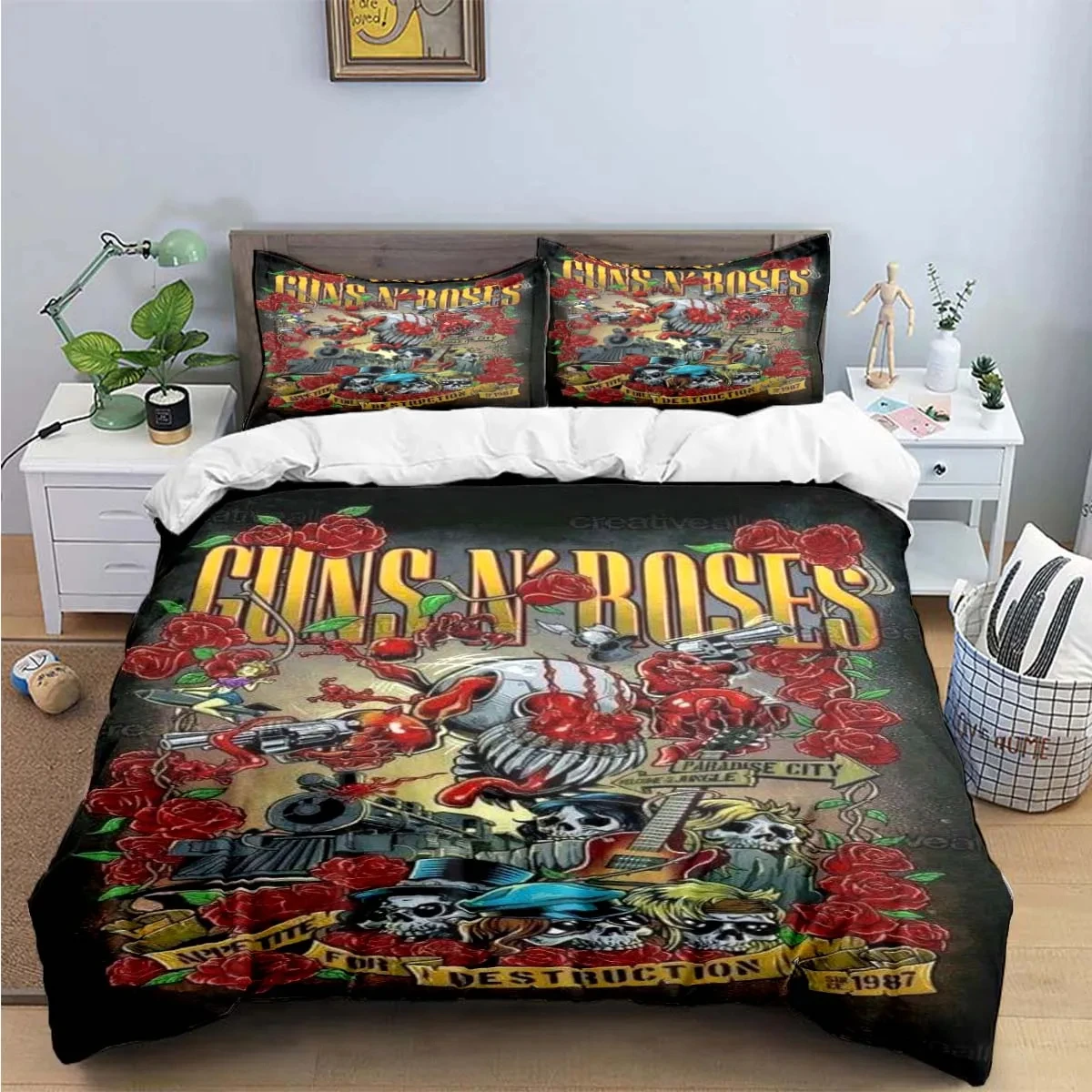 3D Print Guns N Roses GNR Band Retro Bedding Set Boys Girls Twin Queen King Size Duvet Cover Pillowcase Bed Boys Adult