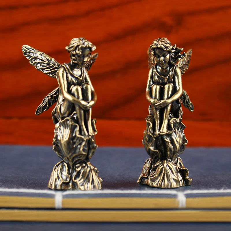 Retro Copper God of Love Cupid Statue Small Ornaments Brass Angel Figurines Desktop Decorations Home Decor Accessories for Room