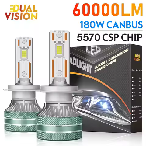 Dualvision K5C H7 LED 60000LM Car Headlight Canbus H3 H1 H4 H11 9012 HIR2 H8 H9 9005 9006 HB3 HB4 High Power 180W 5570 CSP Chips