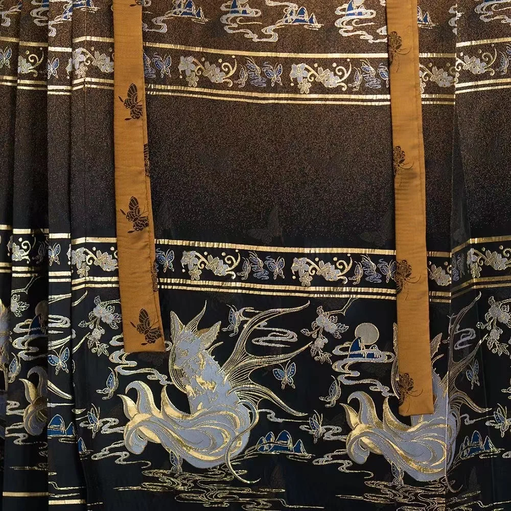 Ensemble de robe Hanfu à col montant pour hommes et femmes, jupe visage de cheval tissée en or, peinture à l'encre dégradée, style chinois original, luxe